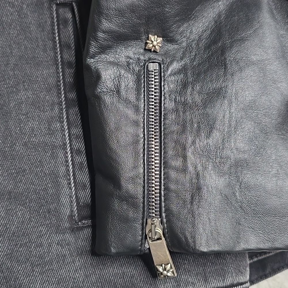 John Richmond - Denim and Laser Cut Leather Jacket in Black Large - Picture 13 of 16
